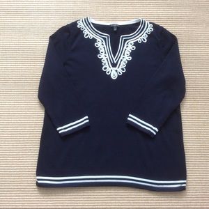 Talbots Navy Blue Sweater with White Trim - LP